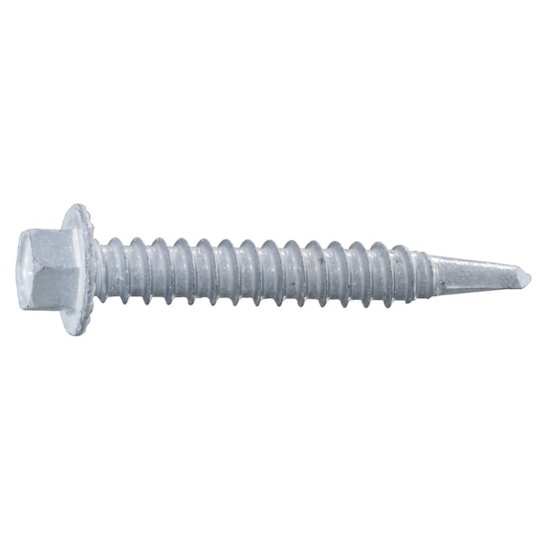 Self-Drilling Screw, #12 x 1-1/2 in, White Ruspert Steel Flange Hex Head External Hex Drive, 100 PK